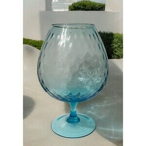 Vintage Empoli Italian Glass Brandy Snifter Pedestal Vase Blue Optic 6.5"W x 9"H